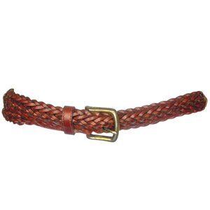Vintage COACH 3863 Skinny Braided Woven Leather Belt 40 110cm Brass Square Ring